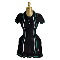 Fashion Sexy Package Hips Knitted Mini Dress 2025 Summer Vintage Turn-down Collar Ruffled Party Dresses For Women Streetrwear