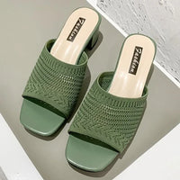 Women Slippers 2022 summer Closed Toe Comfort Slippers Women Fashion Fly Weave Outdoor Sandals Women Medium Heel Slippers