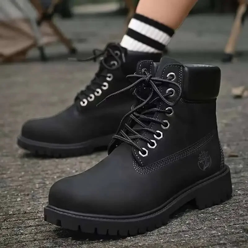 Boots Men High Top Boots Men's Leather Shoes Winter Fashion Plush Warm Shoes