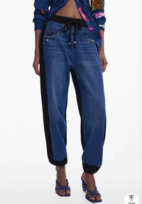 Spanish export original single patchwork sporty and casual loose skinny women's jeans