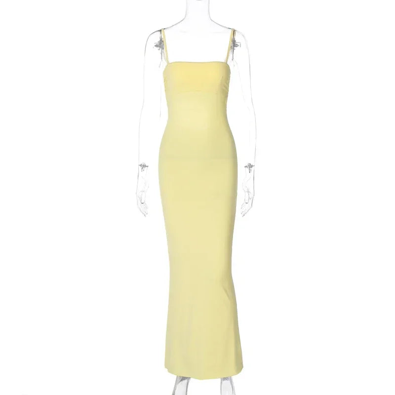 Spaghetti Strap Bodycon Maxi Dress Sexy Backless Beach Long Dress Elegant Night Club Party Dresses For Women