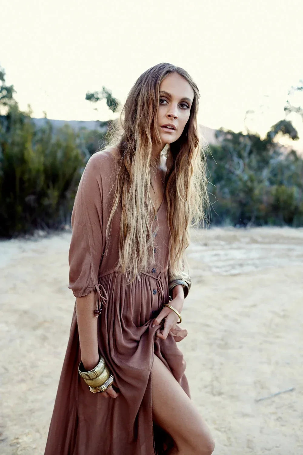 bohemian button down dress Women's Flowy Bohemian Striped Maxi Shirt Dress