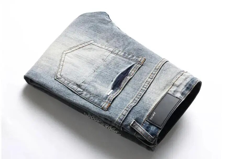 Mens Designer Jeans Distressed Ripped Biker Slim Jeans Fit Motorcycle Bikers Denim For Men Fashion Mans Casual Pants