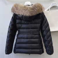 Women's winter down jacket 2023 New Korea Fashion Belt Slim Fit Hooded Feather Coat Natural Fox Fur Collar down coats Thick Coat