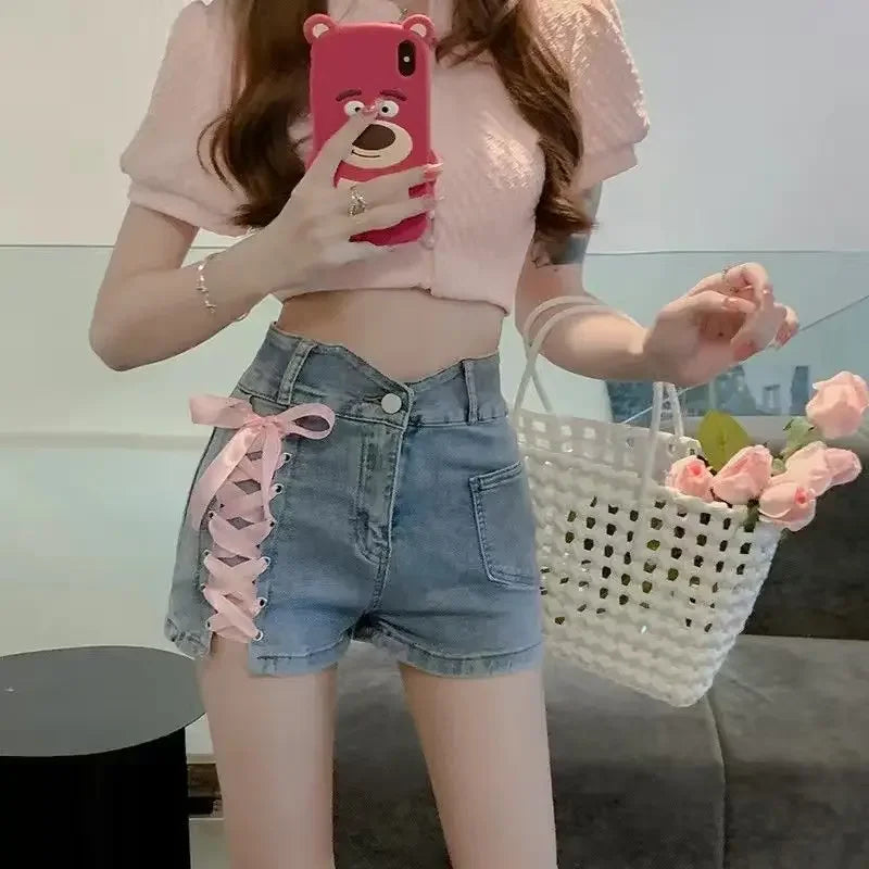 Skinny Denim Shorts For Women Jorts High Waist Tight Booty Short Jean Pants Woman Wholesale Outdoor Luxury Aesthetic Comfy Flowy