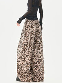 2025 Jeans Leopard Print High-Waisted Loose-Fit Casual Trousers Straight-Leg Long Pants New Style Amazeon European And American