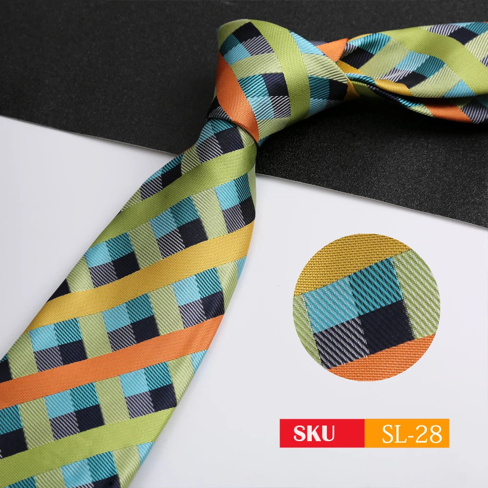 Luxury 8CM Mens Necktie Dark Green Color Dot Plaid Stripes Ties For Man Groom Jacquard Woven Neck Tie For Business Party