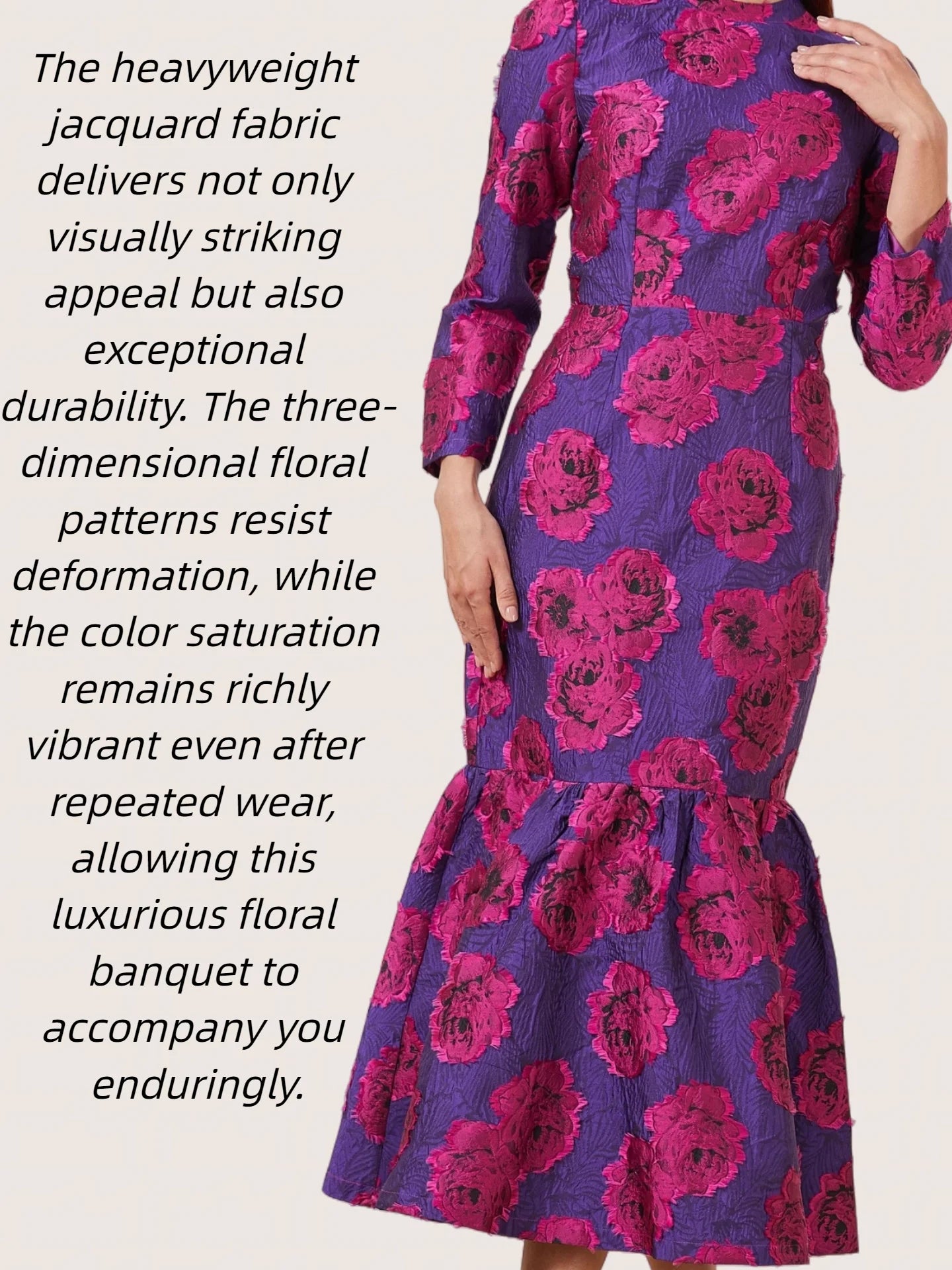 Elegant Brocade Women Maxi Mermaid Dress Long Vintage Flowers Slim Clothing Stand Collar Party Dresses Robe Femme Vestido