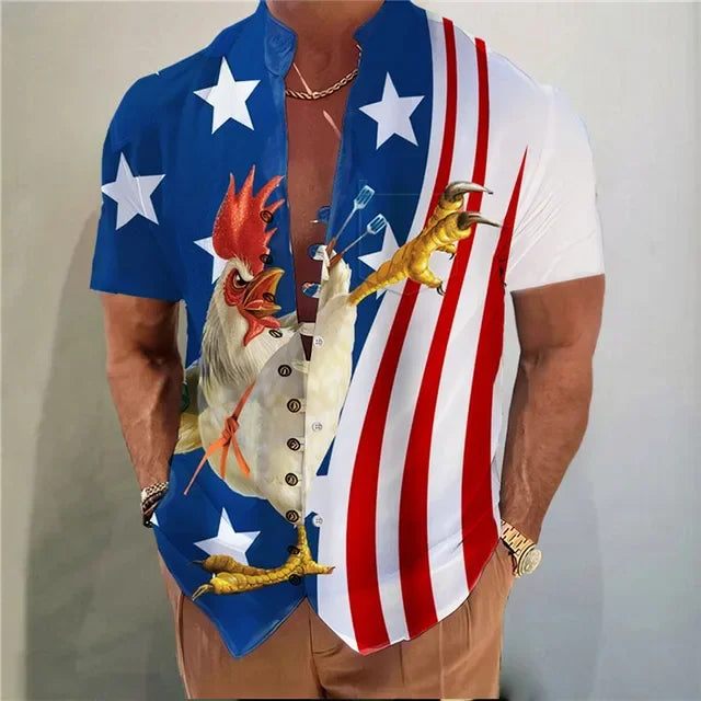Men's Shirts New Print Button Short Sleeves Shirt Fashion Stand Collar Loose Fitting Men's Shirts Casual Streetwear Comfortable