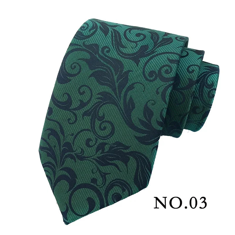 Fashion 8CM Mens Necktie Polka Dot Stripes Paisley Ties For Man Jacquard Woven Ascot Green Color Business Party Accessories