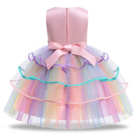 Summer Dress Girl Unicorn Cosplay Costume Children's Day Mesh Rainbow Tulle Princess Dress for Birthday Gift Kids Fashion Dress