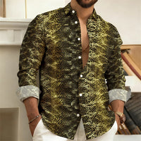 2026 New Men's Shirt: Snake-Print Long-Sleeve Shirt  Stylish Slim-Fit Turn-Down Collar Shirt, Streetwear Trend, Hawaiian Style