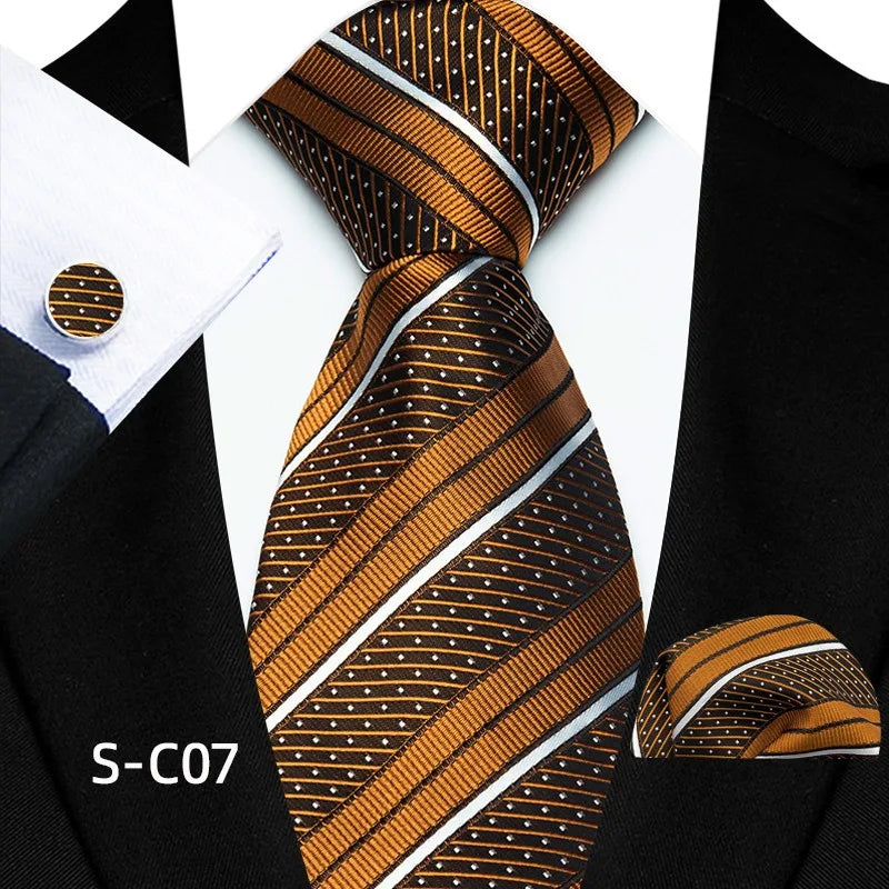 Business Mens Tie Luxury Striped 8cm NeckTie Pocket Square Cufflinks Set For Men Formal Fashion Wedding High Quality Gravata