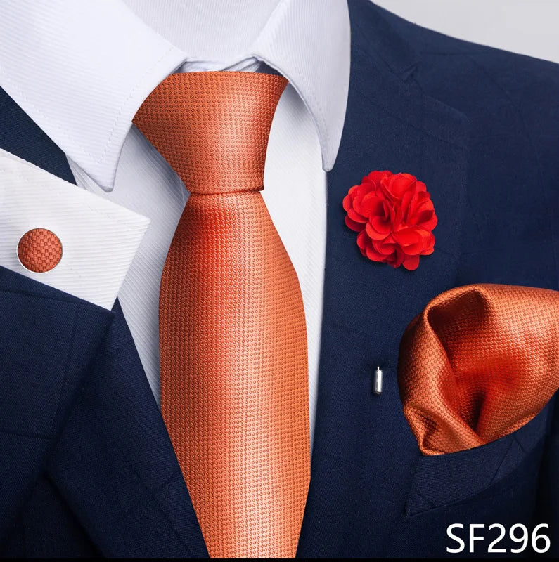 Hot Sale Luxury 8 cm Blue Floral Ties Pocket Square Cufflinks Brooch Set For Man Suit Accessories Holiday Gift Fit Formal Party