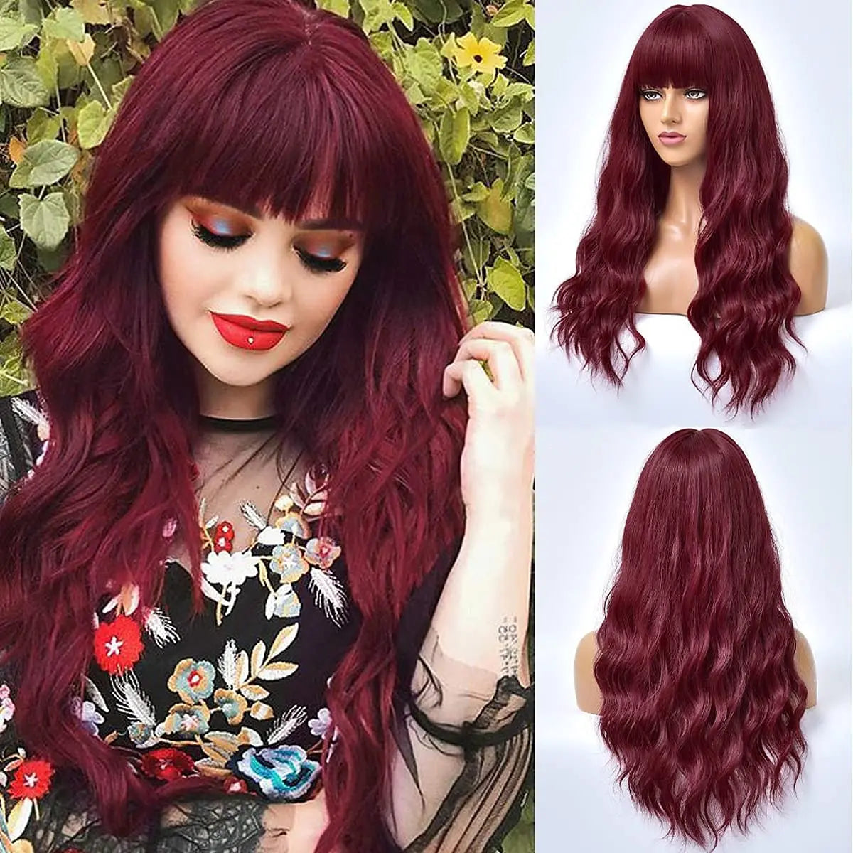 HAIRJOY Women Long Curly Hair Wave Wig  with Bangs Synthetic Heat-resistant Hair Wig  for Daily Party Cosplay Costumes Wigs
