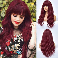 HAIRJOY Women Long Curly Hair Wave Wig  with Bangs Synthetic Heat-resistant Hair Wig  for Daily Party Cosplay Costumes Wigs
