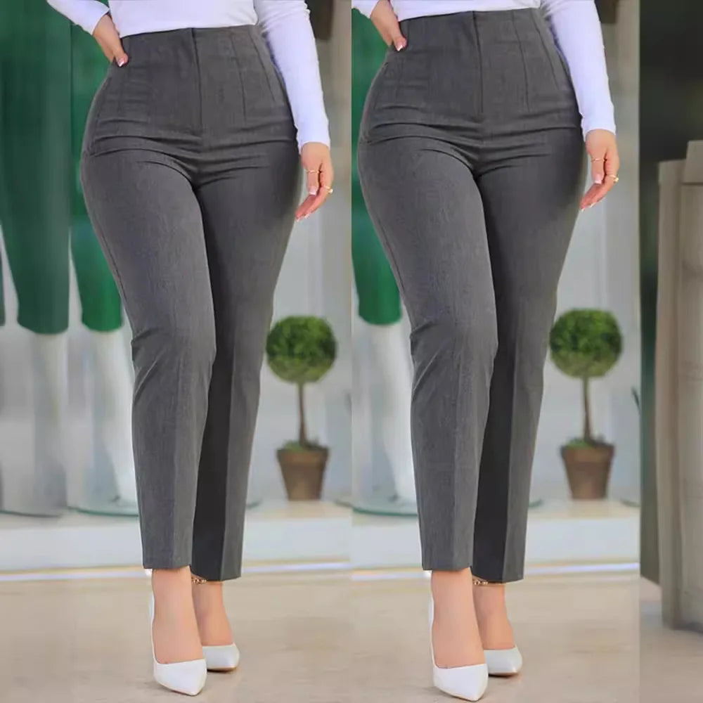 Women Pants High Waist Solid Pockets Pencil Pants Ankle Length Slim Fit Office Lady Zipper Flat Summer 2024 Slight Strech