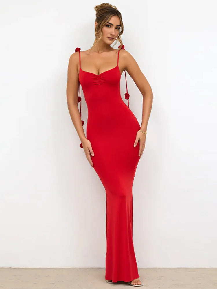 Sexy Hanging Neck Hollow Out Red Maxi Dress Sexy Off Shoulder Backless Slim Dresses 2024 Summer Street Nightclub Partywears