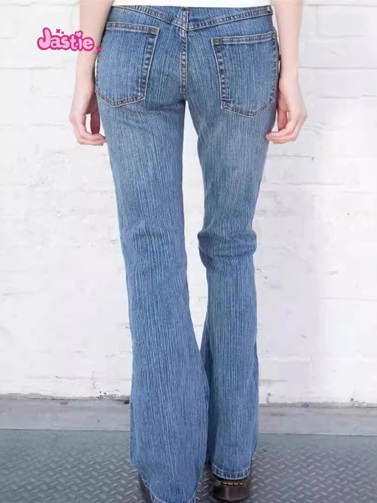 Versatile Women's Jeans Bootcut Pants 90'S Jeans Women Streetwear Hot Girl Slim Trousers Low Waist Zipper Pocket Long Pants