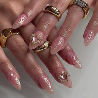 24Pcs Detachable Almond False Nails with Pearl Decoration Elegant Designs French Fake Nails Full Nail Art Tips Press On Nails