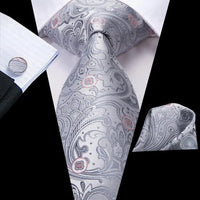 Hi-Tie Champagne Floral Paisley Silk Elegant Tie For Men Groom Wedding Men Necktie Pocket Square Cufflink Accessory Wholesale