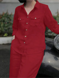 Women Elegant Lapel Neck Long Sleeve Shirt Pants Sets 2PCS Fashion Autumn Outifits Solid Work Trousers Suits Tracksuit