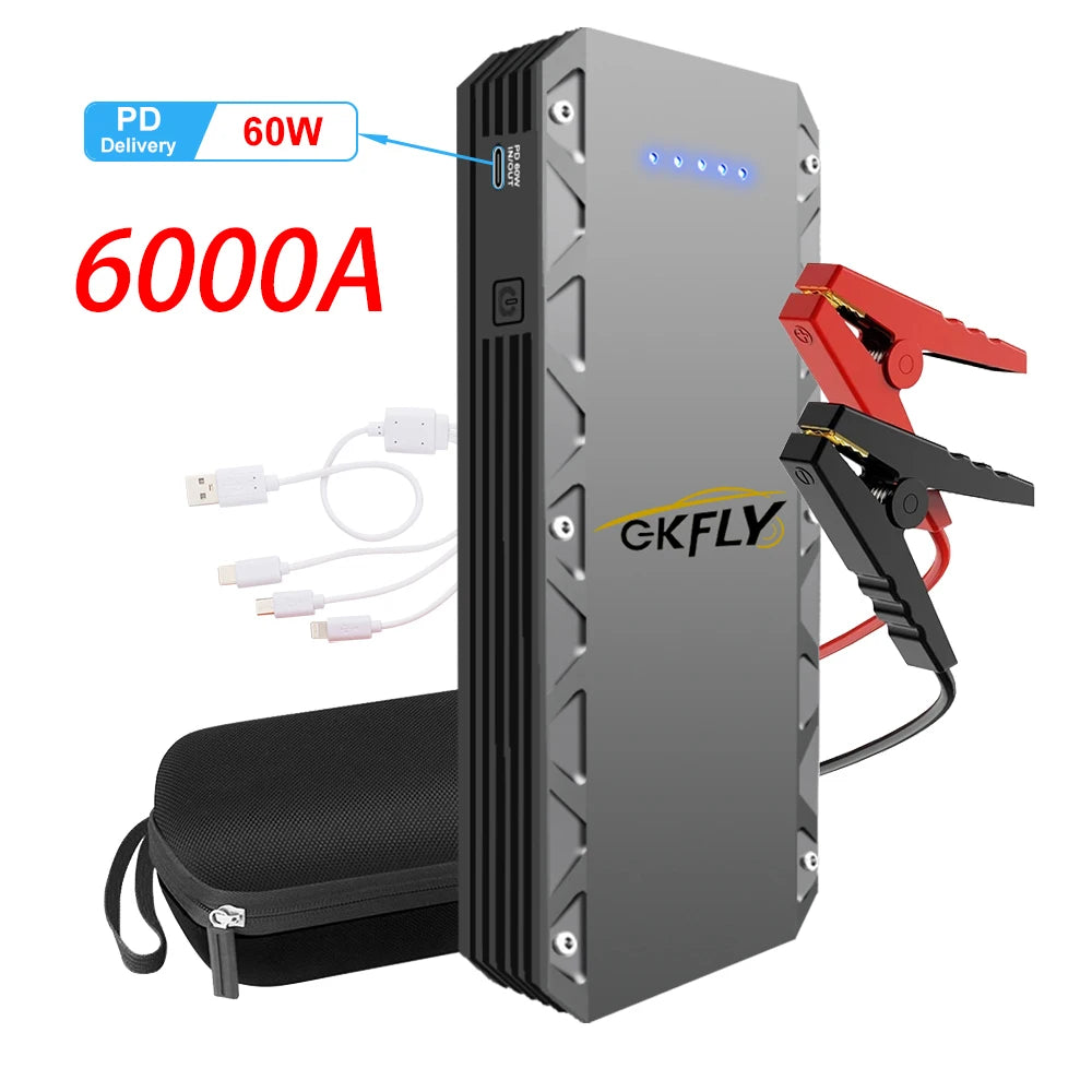 GKFLY Car Jump Starter Portable Power Bank 6000A/4000A/3000A Starting Device Car Booster Battery For Petorl Diesel Car