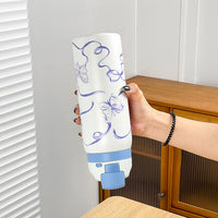 34oz Stylish Stainless Steel Water Bottle - Trendy Floral Two-Tone Design, 24Hr Hot/Cold Insulated, Leakproof Sport Lid & Handle