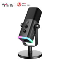 FIFINE USB/XLR Dynamic Microphone with Touch Mute Button,Headphone jack,I/O Controls,for PC PS5/4 mixer,Gaming MIC Ampligame AM8