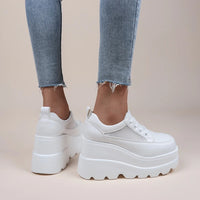 2022 NEW White Wedge Sneakers Shoes Platform Breathable Hollow Shoes Chunky Platform Heel Pumps Shoes Women Heels