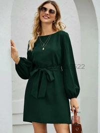 New European and American Women's Solid Color Temperament Commuting Slim Slim Pullover High Waist Dress