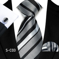 Business Mens Tie Luxury Striped 8cm NeckTie Pocket Square Cufflinks Set For Men Formal Fashion Wedding High Quality Gravata