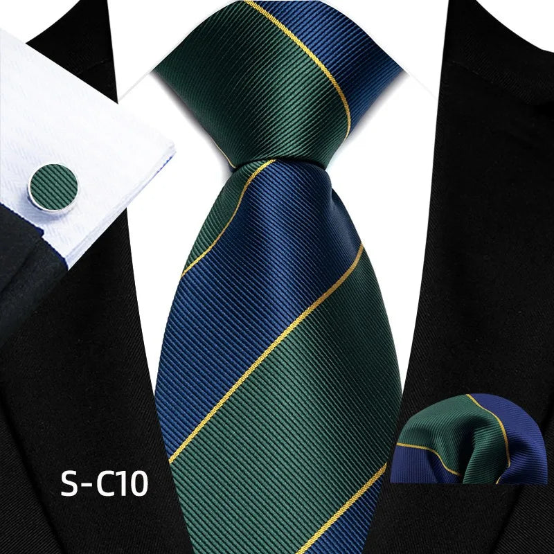 Business Mens Tie Luxury Striped 8cm NeckTie Pocket Square Cufflinks Set For Men Formal Fashion Wedding High Quality Gravata