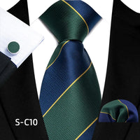 Business Mens Tie Luxury Striped 8cm NeckTie Pocket Square Cufflinks Set For Men Formal Fashion Wedding High Quality Gravata