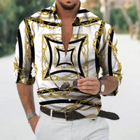 New Luxury Style Print Men's Turn-down Collar Button Shirt Casual Long Sleeve Shirt Fashion Streetwear Trend Tops Comfortable