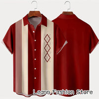 Men Summer Poker Symbol Stripe Print Shirt Casual Beach Short Sleeve Clothing Male Button Lapel Collar Shirt Fashion Leisurewear