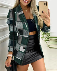 Plaid Print Button Front Long Sleeve Coat Casual Work Office Jacket Office Lady Outfits Autumn and Winter Women's Fashion Coat