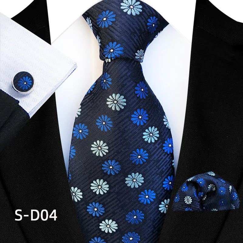 Flower Dot Ties For Men Luxury 8cm Wide Floral Wed Necktie Pocket Square Cufflinks Set Fashion For Men Party Wedding Gift