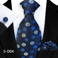 Flower Dot Ties For Men Luxury 8cm Wide Floral Wed Necktie Pocket Square Cufflinks Set Fashion For Men Party Wedding Gift