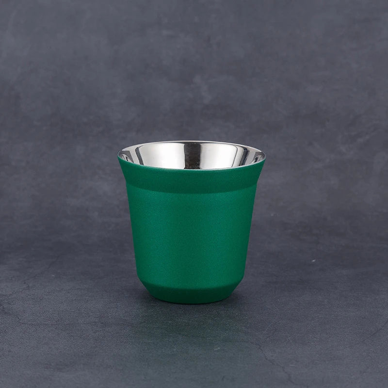 304 Stainless Steel Double-layer Coffee Cup Insulated Tea Cup Beer Cup Painted Espresso Cup Outdoor Portable Capsule Coffee Cup