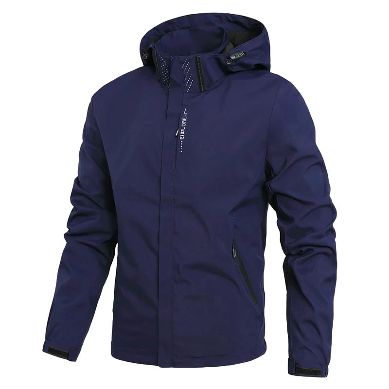 Waterproof Jacket Men Outdoor Windbreaker Jacket Removable Hooded Full Zip Coats Men Lightweight Softshell Outerwear Spring Fall