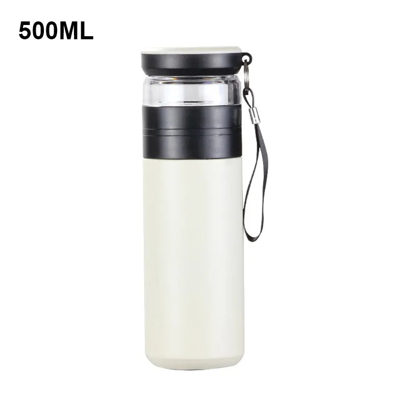 Insulated Cup with Filter Stainless Steel Tea Bottle Tea Infuser Vacuum Cup with Glass Infuser Separates Tea and Water 500ML