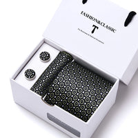 High Quality 7.5 cm Stripe Blue Tie Pocket Square Cufflinks Set For Men Gift Box Wedding Gravatas Fit Workplace