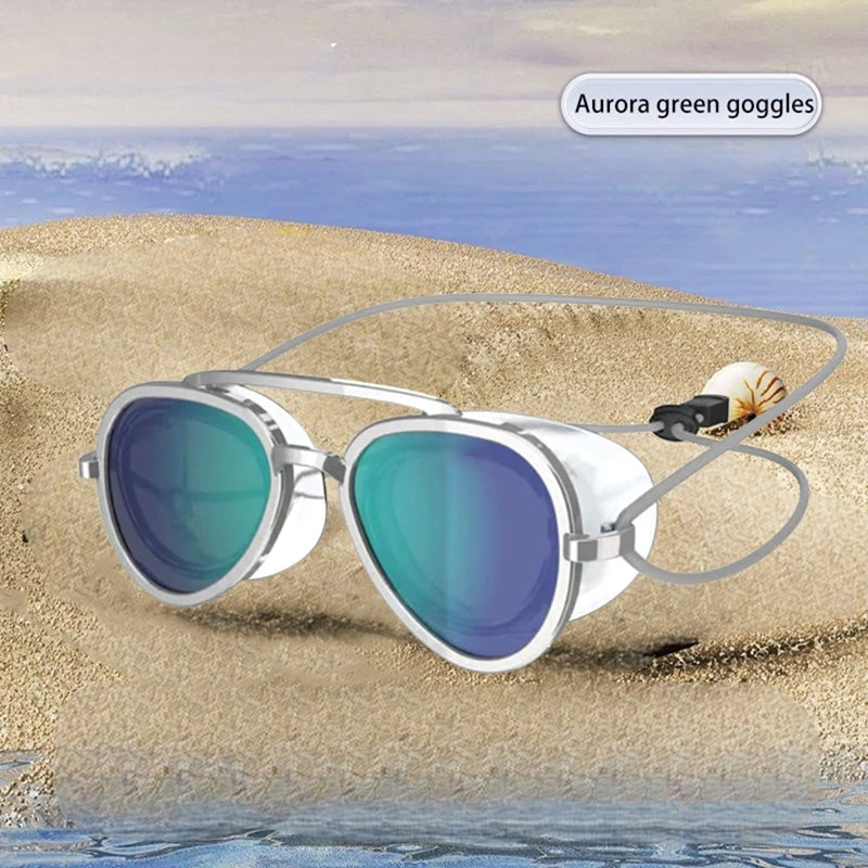Retro Swimming Goggles Adjustable Swim Glasses Uv Protection Wide View Big Frame Swim Diving Glasses No Leaking