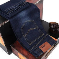 Men's Fashion Business Jeans 2025 Classic Style Casual Stretch Slim Fit Male Denim Trousers Black Blue Brand Jeans Pants