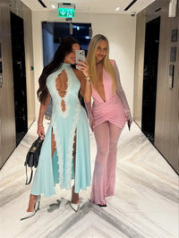 Blifanbo Sexy Deep V Mesh Long Sleeve Jumpsuit  Women Autumn Double Layer Patchwork Ruched Bodycon Jumpsuit Rompers New 2025