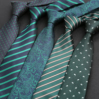 Luxury 8CM Mens Necktie Dark Green Color Dot Plaid Stripes Ties For Man Groom Jacquard Woven Neck Tie For Business Party