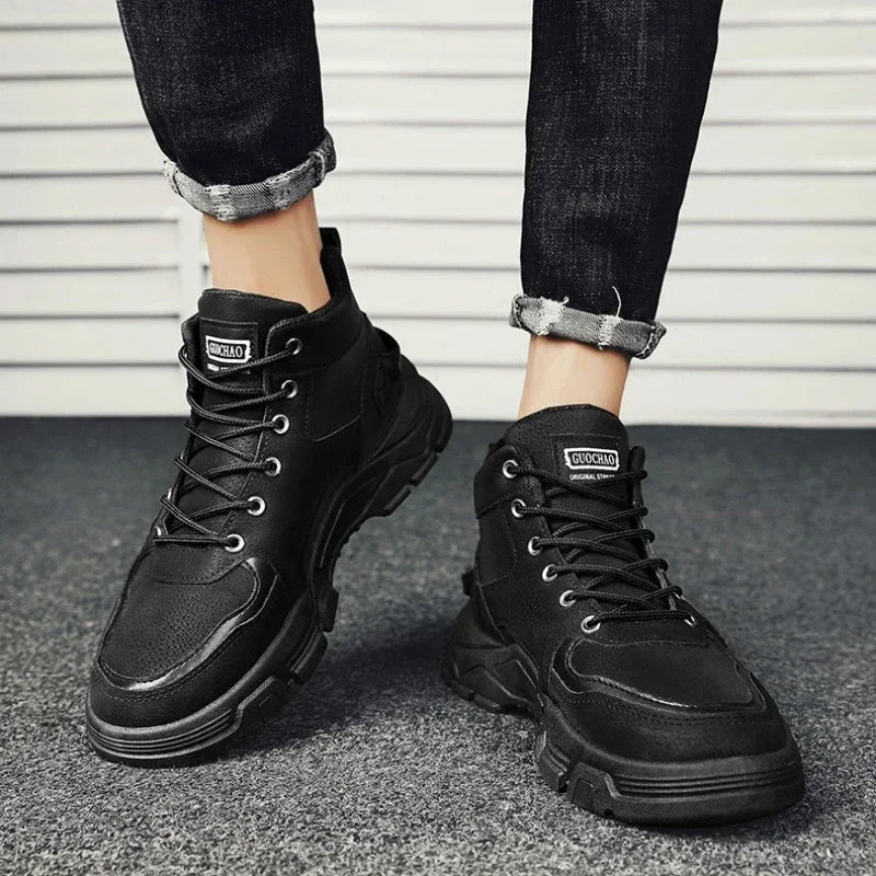 Men Boots Winter High Top Leather Shoes Fashion Cotton Shoes Fashion Ankle Boots Casual Outdoor Shoes Male Sneakers New