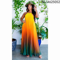 Halter Pleated Summer Women Dress Femme Beach Dresses Off The Shoulder Bohemia Long Sexy Dress Female Vestidos