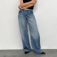 Retro Washed Jeans Women'S Design Sense Mid Waisted Straight-Leg Pants Loose Wide-Leg Mopping Pants Jeans Pants For Woman Jean